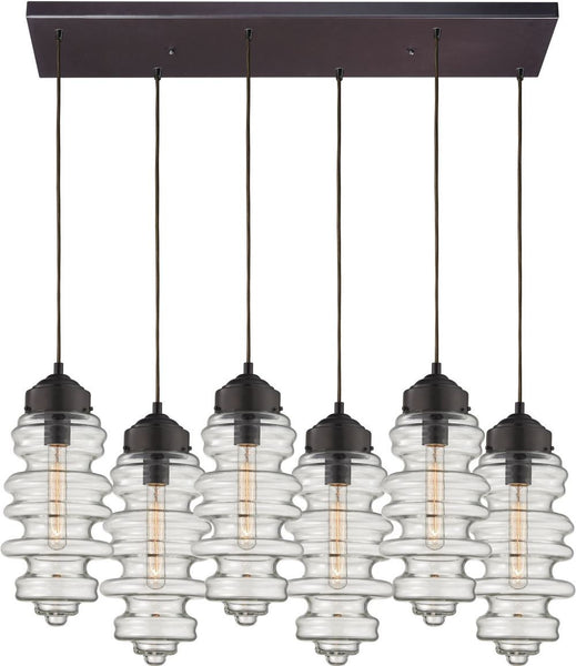 Cipher 6 Light Pendant In Oil Rubbed Bronze and Clear Glass