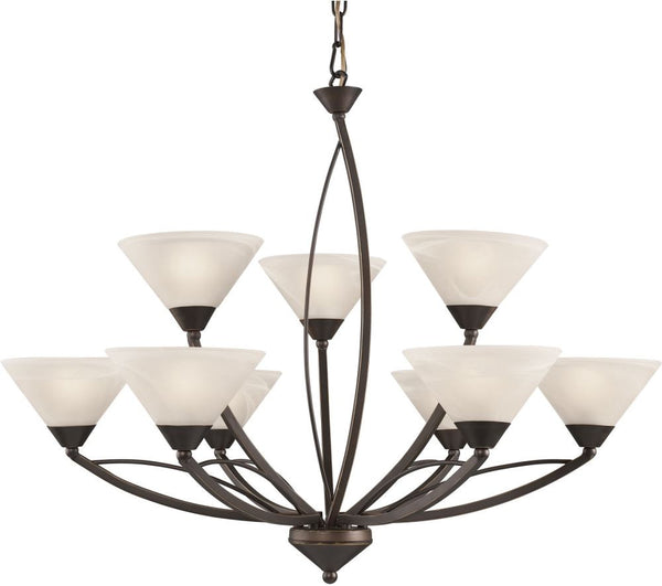 Elysburg 9 Light Chandelier In Oil Rubbed Bronze and White Glass