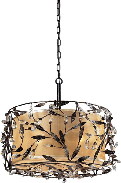 Circeo 3 Light Pendant In Deep Rust and Glass Crystals