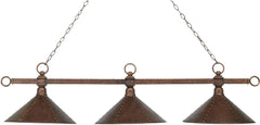 Designer Classic 3 Light Billiard In Antique Copper With Hand Hammered Iron Shades