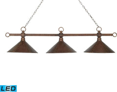 Designer Classic 3 Light Led Billiard In Antique Copper With Hand Hammered Iron Shades