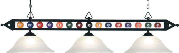 Designer Classics 3 Light Billiard In Matte Black and White Glass