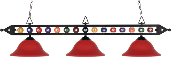 Designer Classics 3 Light Billiard In Matte Black and Cased Red Glass