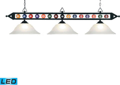 Designer Classics 3 Light Led Billiard In Matte Black and White Faux Alabaster Glass