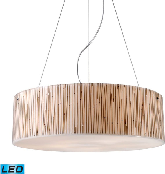 Modern Organics 5 Light Led Pendant In Polished Chrome and Bamboo Stem