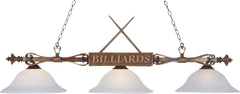 Designer Classics 3 Light Billiard In Wood Patina and White Faux Alabaster Glass