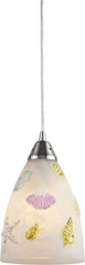 Seashore 1 Light Led Pendant In Satin Nickel and Hand Painted Glass