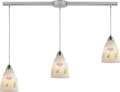 Seashore 3 Light Pendant In Satin Nickel and Hand Painted Glass