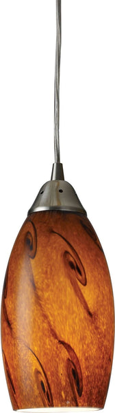 Galaxy 1 Light Led Pendant In Brown and Satin Nickel