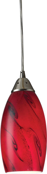 Galaxy 1 Light Led Pendant In Red and Satin Nickel