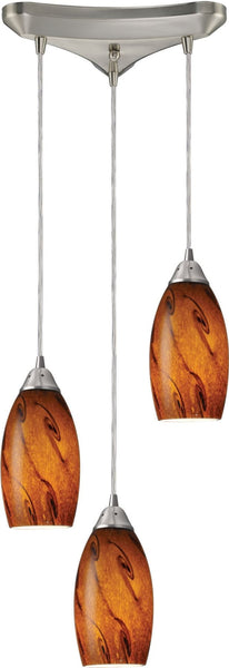 Galaxy 3 Light Pendant In Brown and Satin Nickel