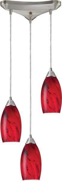 Galaxy 3 Light Pendant In Red and Satin Nickel