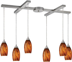 Galaxy 6 Light Pendant In Brown and Satin Nickel