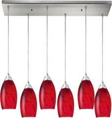 Galaxy 6 Light Pendant In Satin Nickel and Red