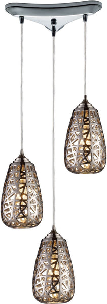 Nestor 3 Light Pendant In Polished Chrome and Chrome Plated Ceramic Shade