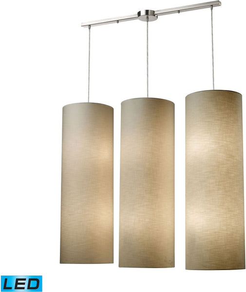 Fabric Cylinder 12 Light Led Pendant In Satin Nickel