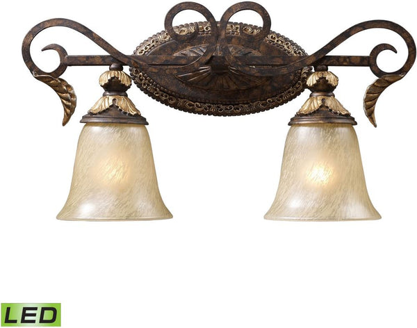 Regency 2 Light Led Vanity In Burnt Bronze and Gold Leaf