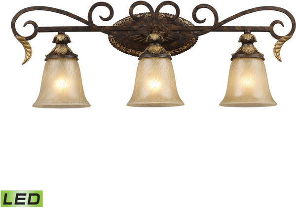 Regency 3 Light Led Vanity In Burnt Bronze and Gold Leaf