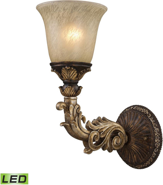 Regency 1 Light Led Wall Sconce In Burnt Bronze and Gold Leaf