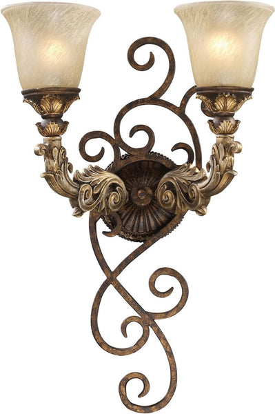 Regency 2 Light Wall Sconce In Burnt Bronze and Gold Leaf