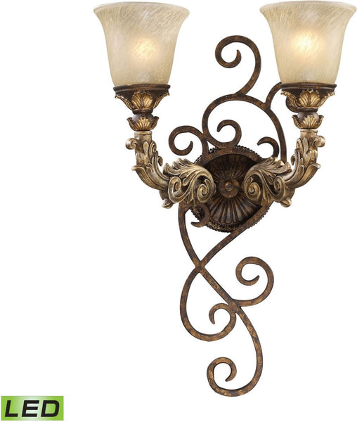 Regency 2 Light Led Wall Sconce In Burnt Bronze and Gold Leaf