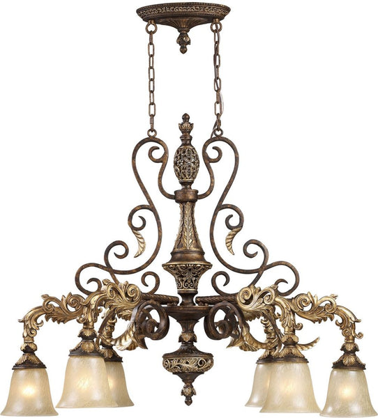 Regency 6 Light Island In Burnt Bronze and Gold Leaf
