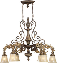 Regency 6 Light Island In Burnt Bronze and Gold Leaf