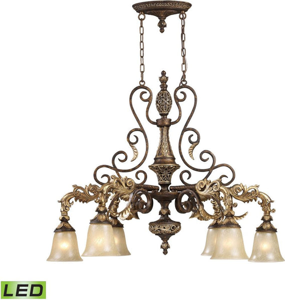 Regency 6 Light Led Island In Burnt Bronze and Gold Leaf