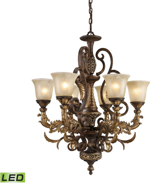 Regency 6 Light Led Chandelier In Burnt Bronze and Gold Leaf