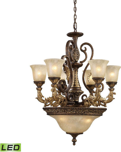 Regency 9 Light Led Chandelier In Burnt Bronze and Gold Leaf