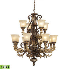 Regency 12 Light Led Chandelier In Burnt Bronze and Gold Leaf