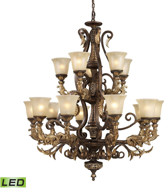 Regency 15 Light Led Chandelier In Burnt Bronze and Gold Leaf