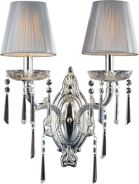 Princess 2 Light Wall Sconce In Polished Silver With Silk String Shades