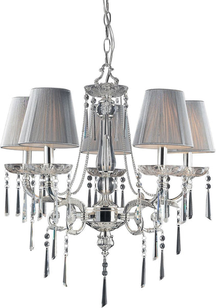 Princess 5 Light Chandelier In Polished Silver With Silk String Shades