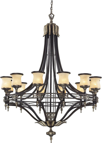 Georgian Court 12 Light Chandelier In Antique Bronze and Dark Umber