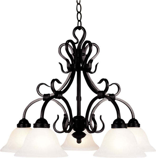 Buckingham 5 Light Chandelier In Matte Black and White Faux Marble Glass
