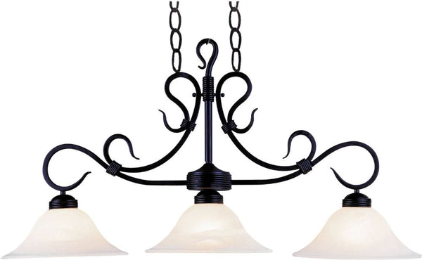 Buckingham 3 Light Island In Matte Black and White Faux Marble Glass