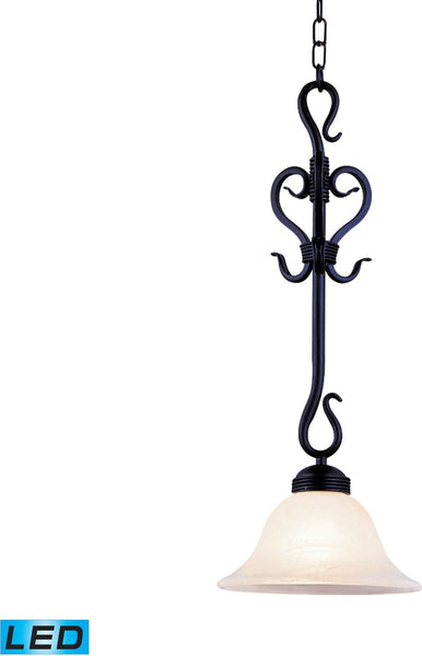 Buckingham 1 Light Led Pendant In Matte Black and White Faux Marble Glass