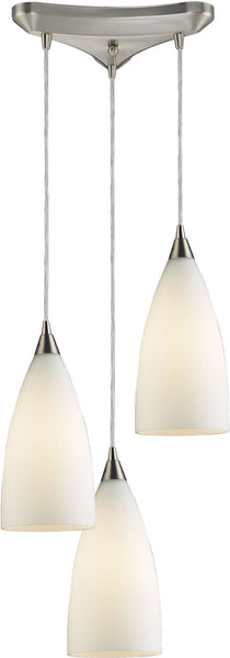 Vesta 3 Light Pendant In Satin Nickel and White Glass
