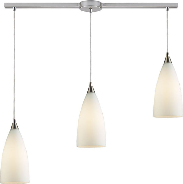 Vesta 3 Light Pendant In Satin Nickel and White Glass