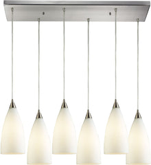 Vesta 6 Light Pendant In Satin Nickel and White Glass
