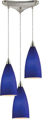 Vesta 3 Light Pendant In Satin Nickel and Royal Blue Glass
