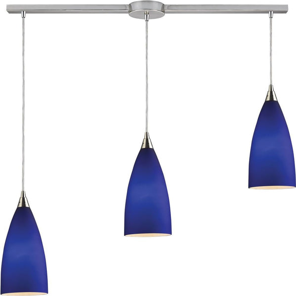 Vesta 3 Light Pendant In Satin Nickel and Royal Blue Glass