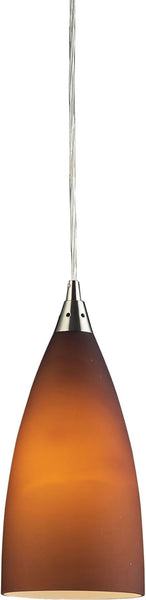 Vesta 1 Light Pendant In Satin Nickel and Tobacco Glass