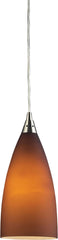 Vesta 1 Light Pendant In Satin Nickel and Tobacco Glass