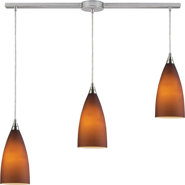 Vesta 3 Light Pendant In Satin Nickel and Tobacco Glass