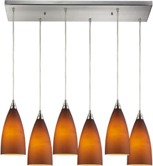 Vesta 6 Light Pendant In Satin Nickel and Tobacco Glass