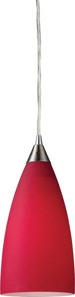 Vesta 1 Light Pendant In Satin Nickel and Cardinal Red Glass