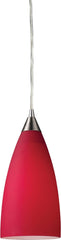 Vesta 1 Light Pendant In Satin Nickel and Cardinal Red Glass