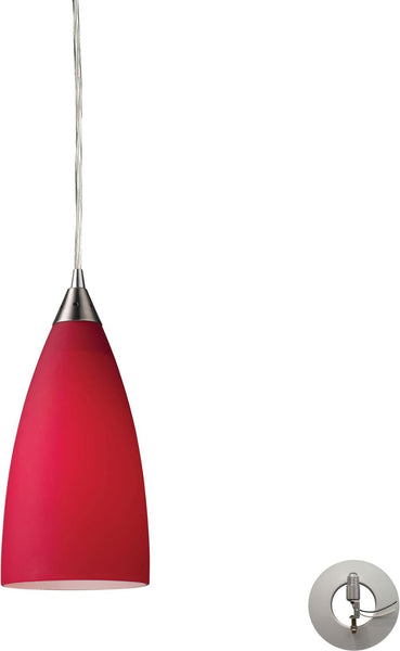 Vesta 1 Light Pendant In Satin Nickel and Cardinal Red Glass - Includes Recessed Lighting Kit